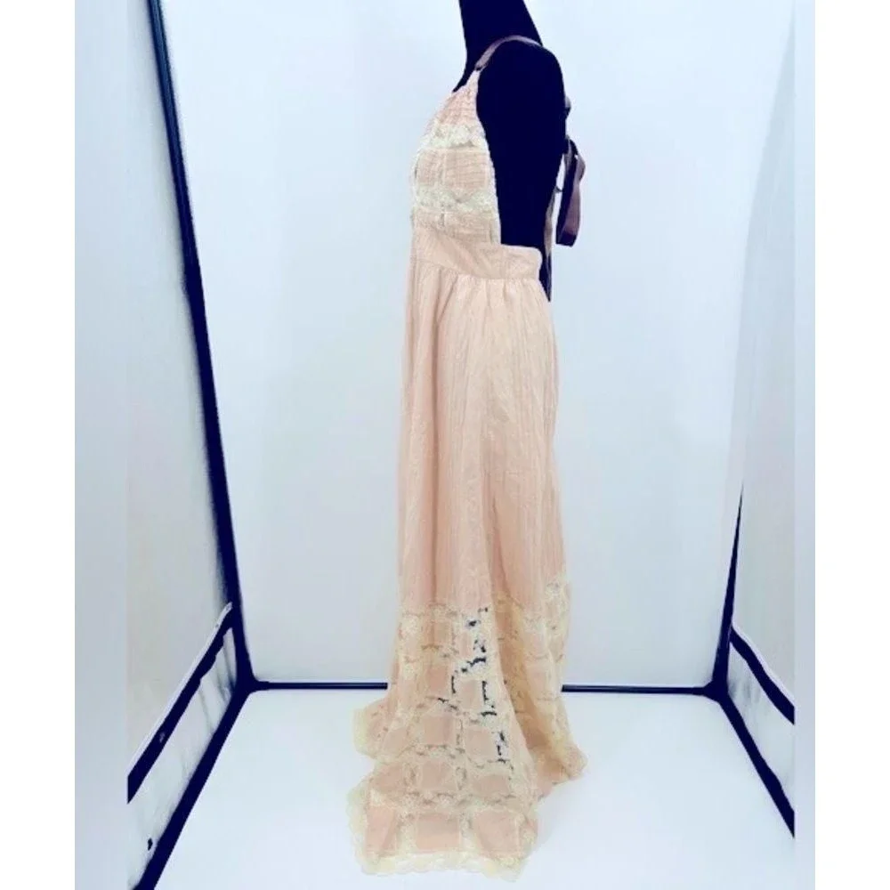 Free People Maxi Dress Rose Pink Slip Lace Boho Festival Prairie Y2K Babydoll